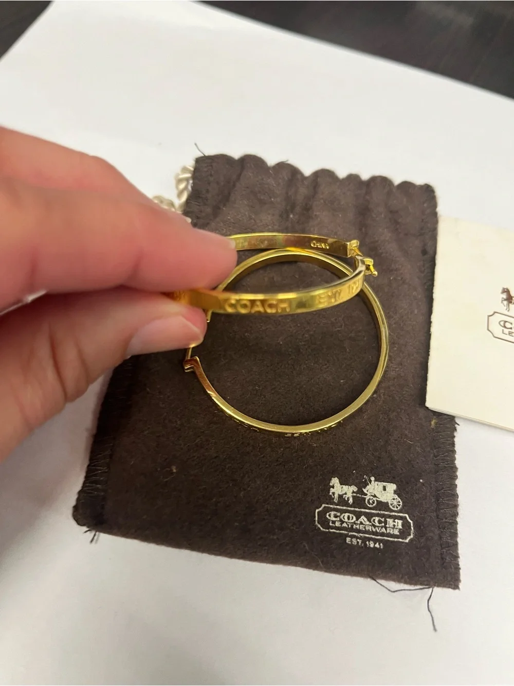 Coach Gold-Tone Hoop Earrings with Dust Bag & Care Booklet. Excellent Condition - Picture 3 of 6